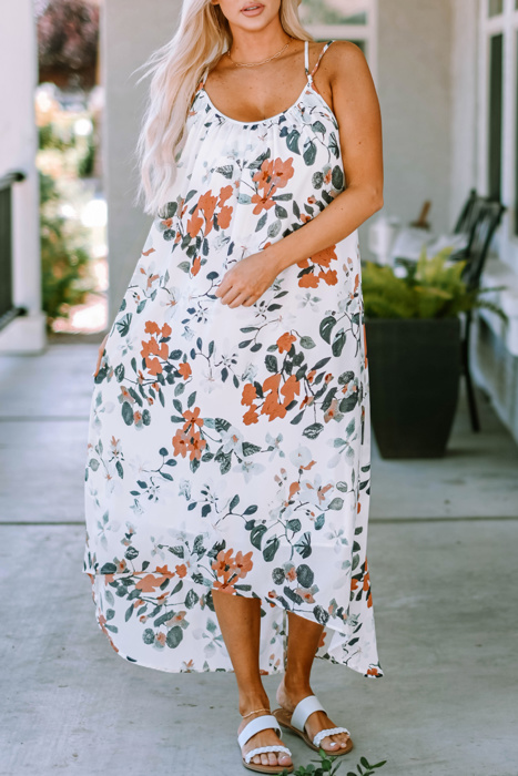 Floral Crisscross Backless Maxi Dress
