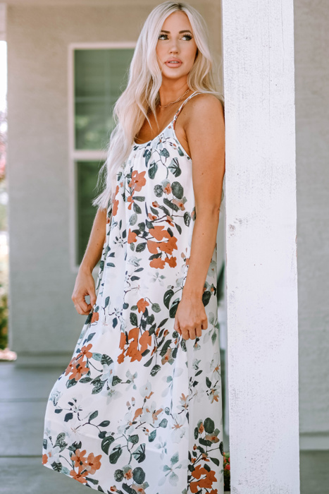 Floral Crisscross Backless Maxi Dress