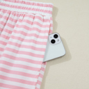  Pink Stripe Drop Shoulder Top and Pants Set