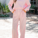  Pink Stripe Drop Shoulder Top and Pants Set