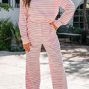  Pink Stripe Drop Shoulder Top and Pants Set