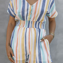  Striped V Neck Pocketed Romper