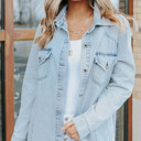  Flap Pocket Buttoned Raw Hem Denim Jacket