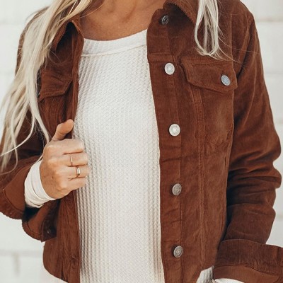 Flap Front Pocket Buttoned Up Corduroy Jacket