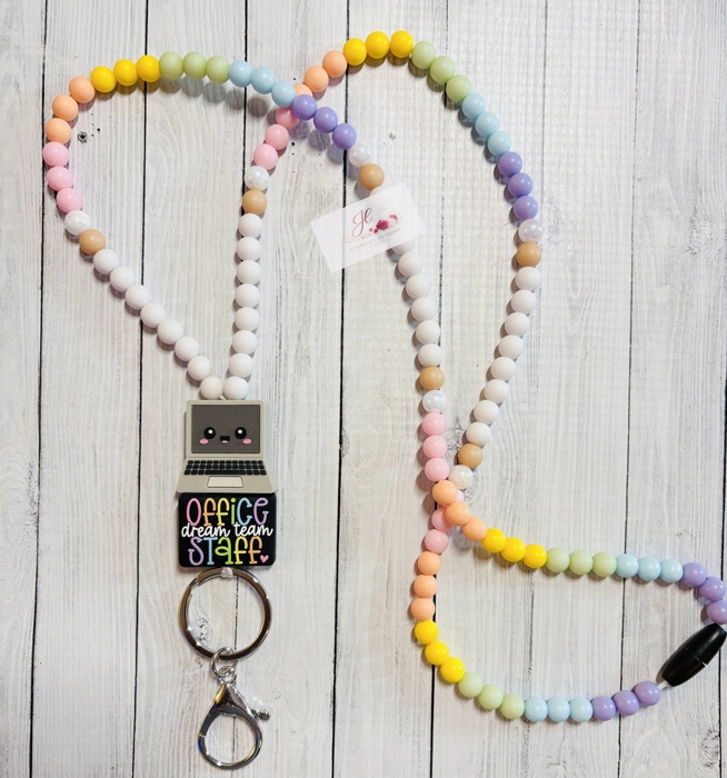 Front Desk Beaded Lanyard | Office receptionist | School Secretary Administrative Assistants | ID Badge Holder | Cute Badge Necklace