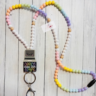 Front Desk Beaded Lanyard | Office receptionist | School Secretary Administrative Assistants | ID Badge Holder | Cute Badge Necklace
