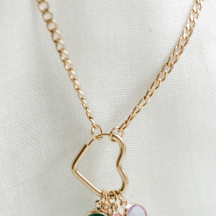 Heart Clasp Birthstone Charm Necklace