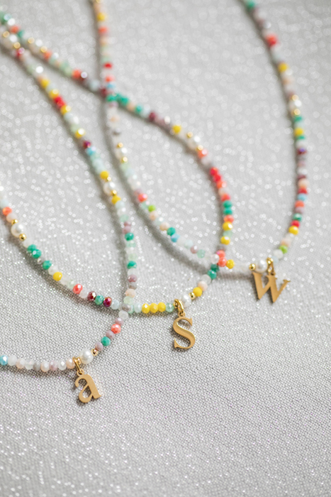 Multicolor Beaded Initial Letter Choker Necklace