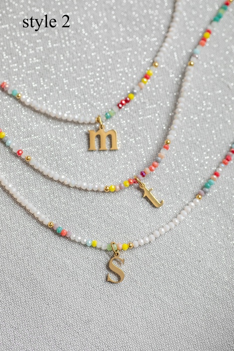 Multicolor Beaded Initial Letter Choker Necklace