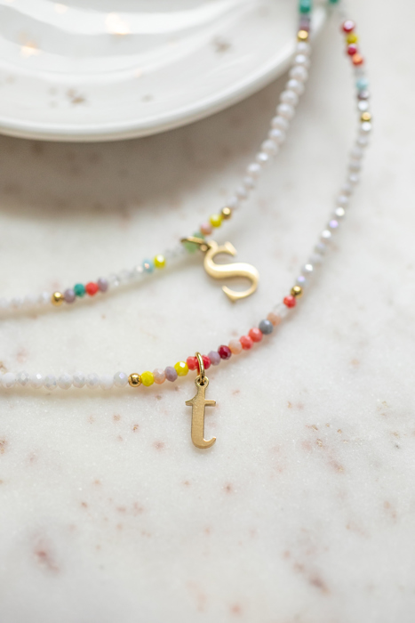 Multicolor Beaded Initial Letter Choker Necklace