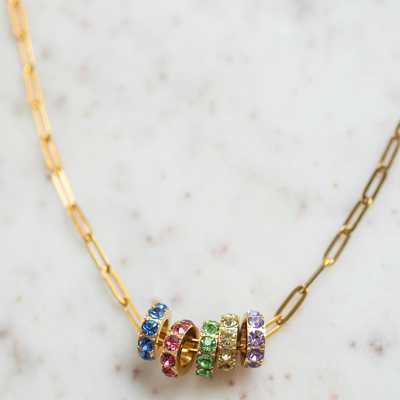 Paperclip Birthstone Charm Necklace