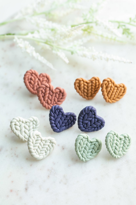 Fall Knit Pattern Heart Stud Earrings