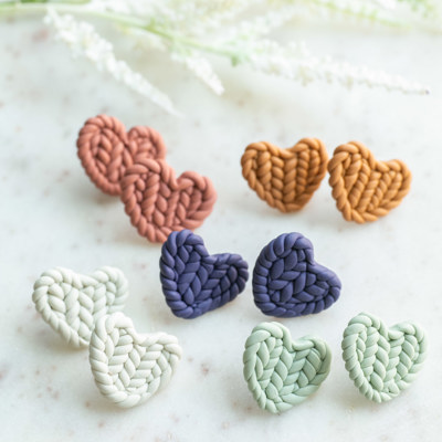 WINTER CLEARANCE | Knit Pattern Heart Stud Earrings