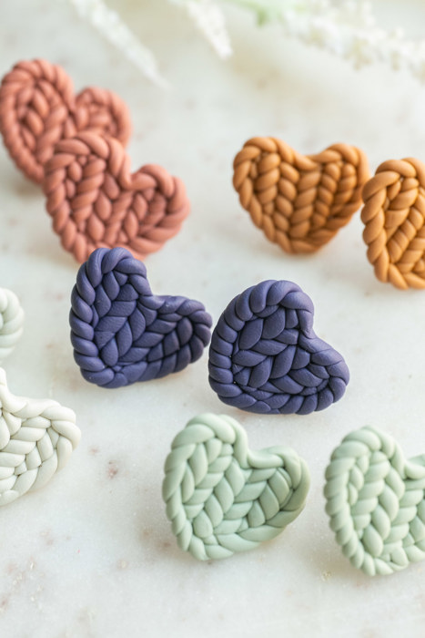 Fall Knit Pattern Heart Stud Earrings