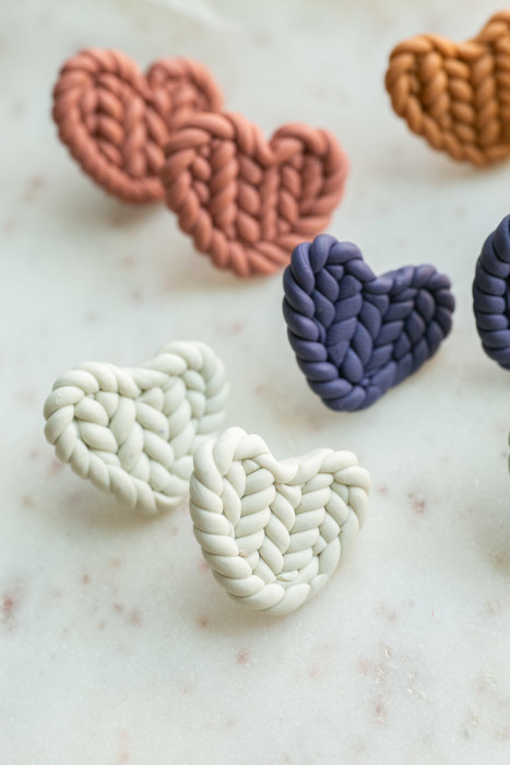 Fall Knit Pattern Heart Stud Earrings