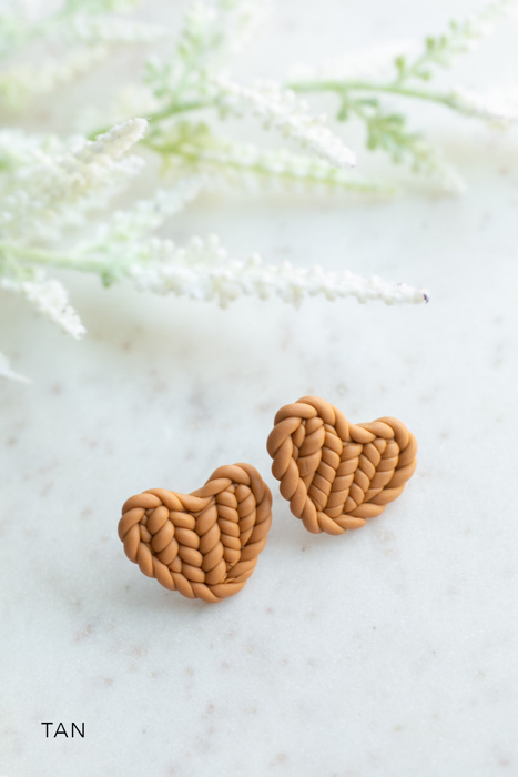 Fall Knit Pattern Heart Stud Earrings