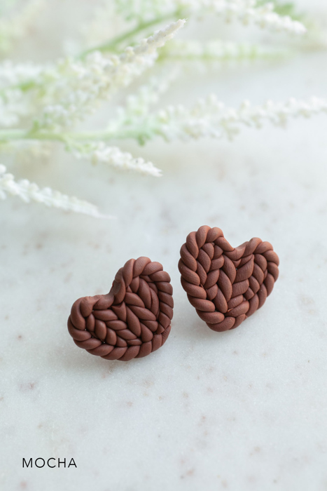 Fall Knit Pattern Heart Stud Earrings