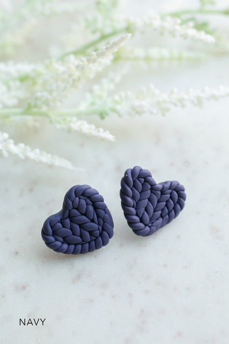 Fall Knit Pattern Heart Stud Earrings