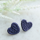 Navy Fall Knit Pattern Heart Stud Earrings