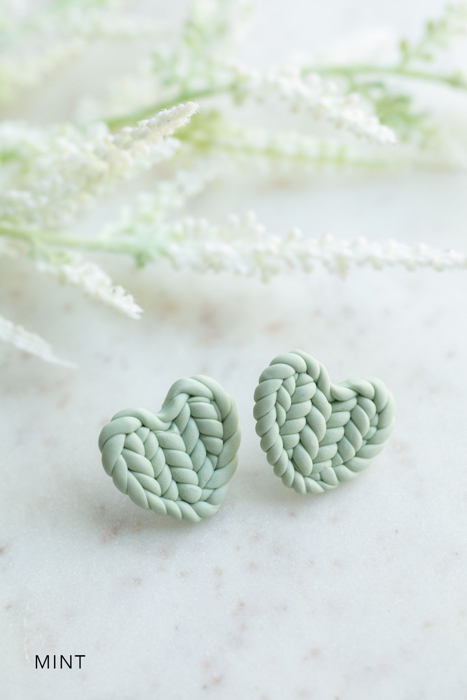 Fall Knit Pattern Heart Stud Earrings