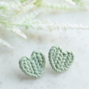 Green Fall Knit Pattern Heart Stud Earrings