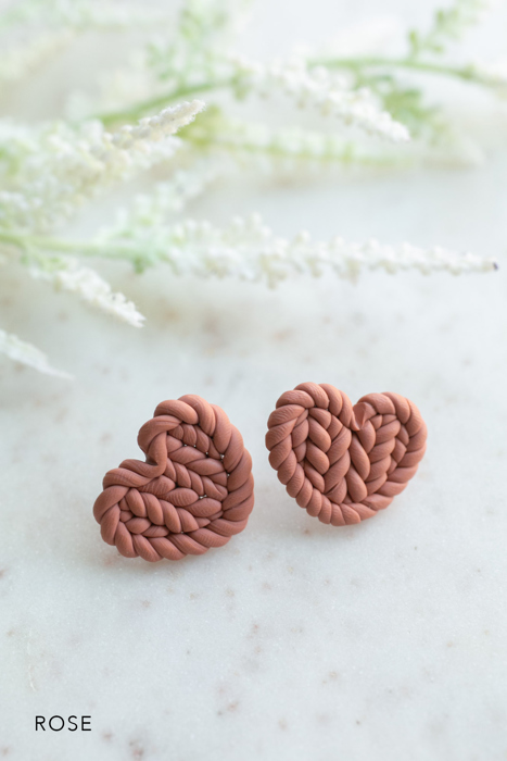 Fall Knit Pattern Heart Stud Earrings