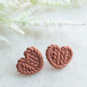 Rose Fall Knit Pattern Heart Stud Earrings
