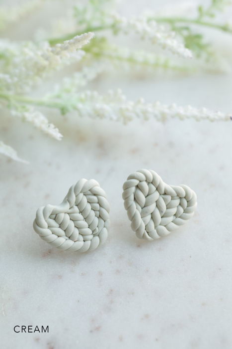 Fall Knit Pattern Heart Stud Earrings