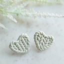 Cream Fall Knit Pattern Heart Stud Earrings