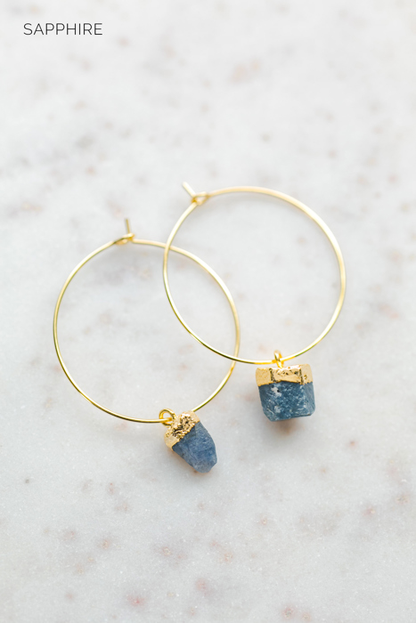 Raw Gemstone Birthstone Hoop Earrings