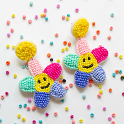 Beaded Smiley Earrings