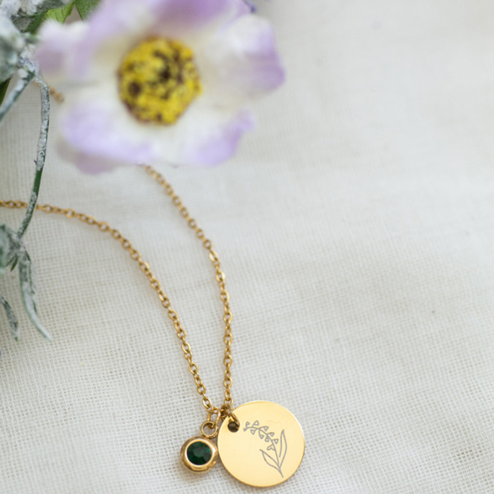 Birthstone and Birth Flower Necklace