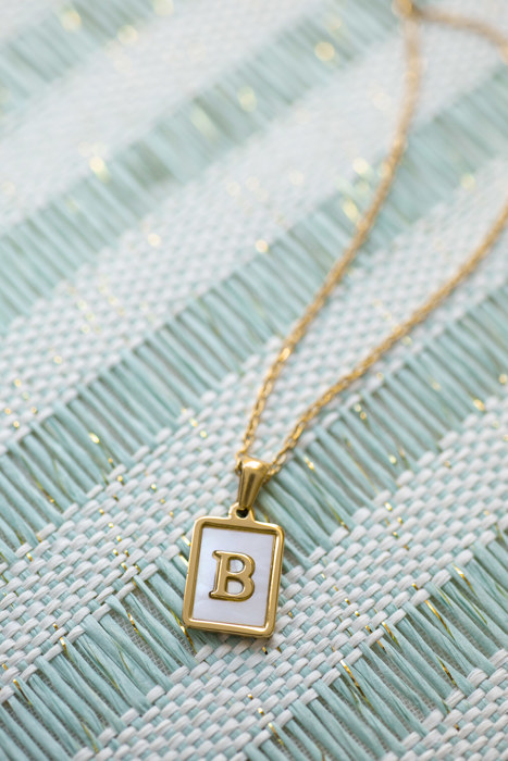 Gold Mother of Pearl Initial Letter Necklace