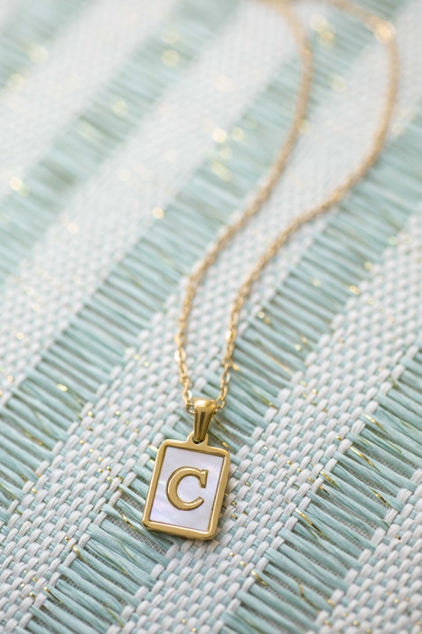Gold Mother of Pearl Initial Letter Necklace