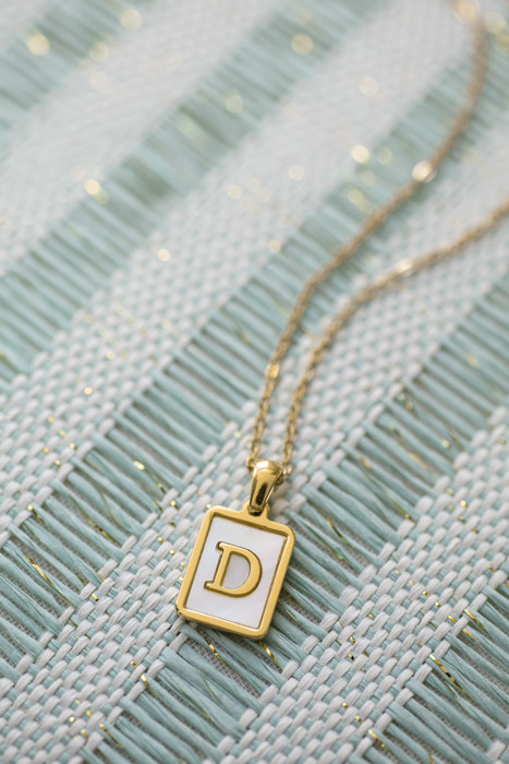 Gold Mother of Pearl Initial Letter Necklace