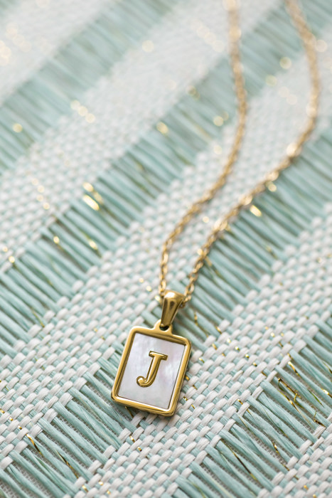 Gold Mother of Pearl Initial Letter Necklace