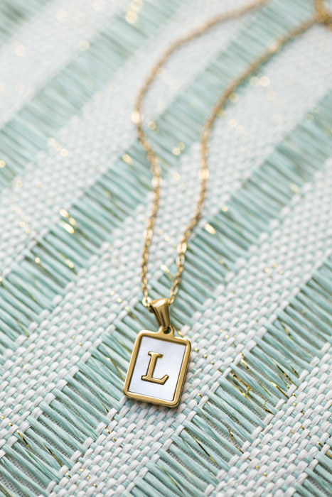 Gold Mother of Pearl Initial Letter Necklace