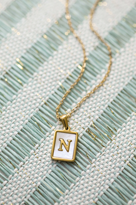 Gold Mother of Pearl Initial Letter Necklace