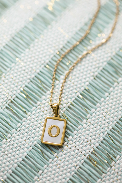 Gold Mother of Pearl Initial Letter Necklace