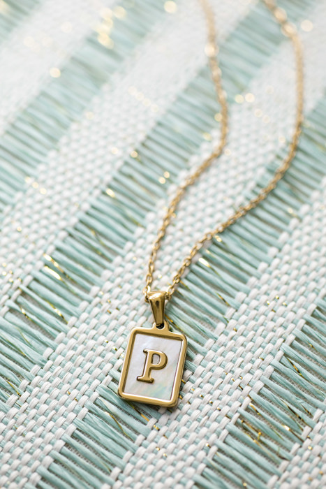 Gold Mother of Pearl Initial Letter Necklace