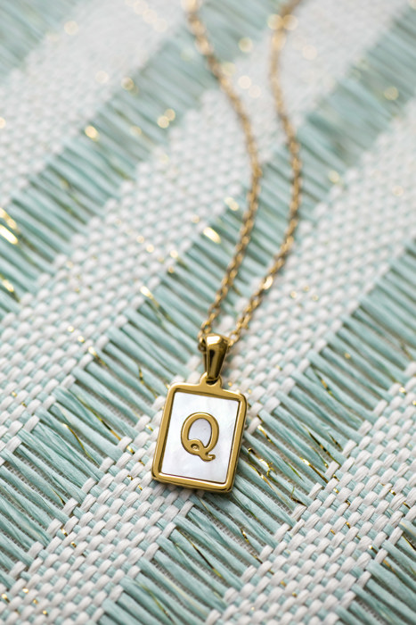 Gold Mother of Pearl Initial Letter Necklace