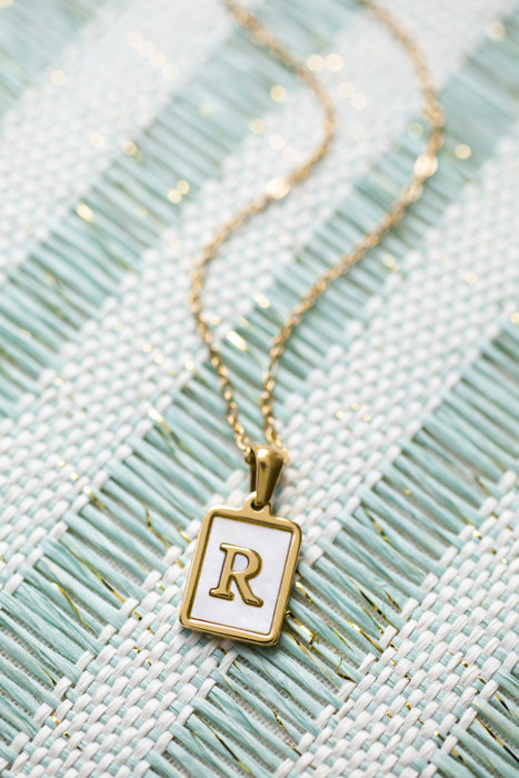 Gold Mother of Pearl Initial Letter Necklace