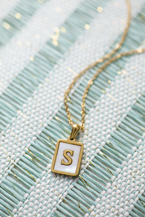 Gold Mother of Pearl Initial Letter Necklace