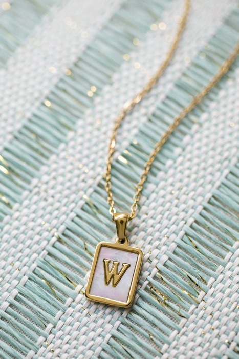 Gold Mother of Pearl Initial Letter Necklace