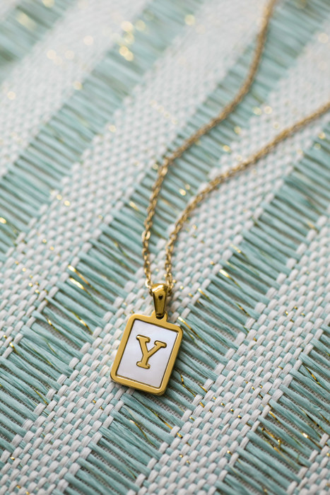 Gold Mother of Pearl Initial Letter Necklace