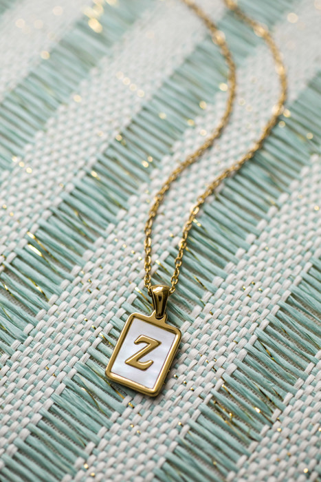 Gold Mother of Pearl Initial Letter Necklace