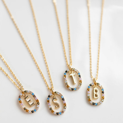 Colorful CZ Initial Letter Necklace