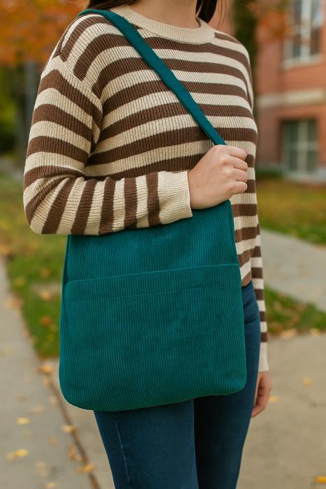 Teal Corduroy Tote Bag | Everyday Shoulder Bag | Boho Fall Handbag