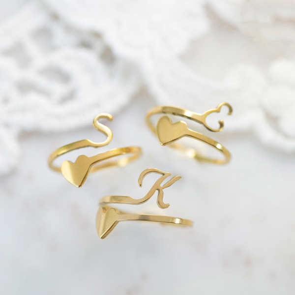 Initial Heart Rings Dainty Initial Letter Ring | Initial Heart Ring | VeryJane.com