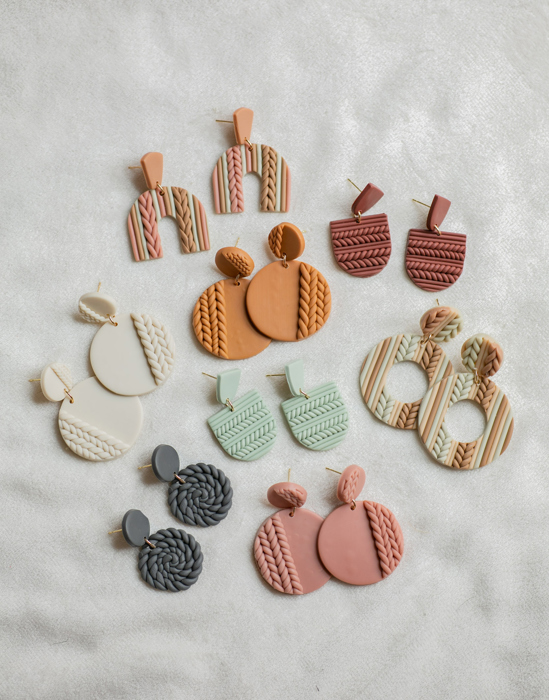 Knit Patterned Clay Earrings | Fall Earrings | Autumn Earrings | Seasonal Earrings